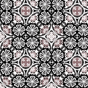 openwork lace pattern on a black and brown background 