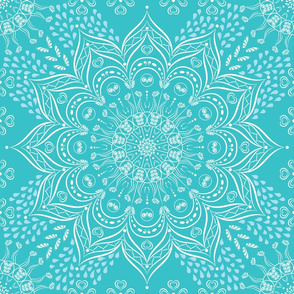 Teal blue and white mandala