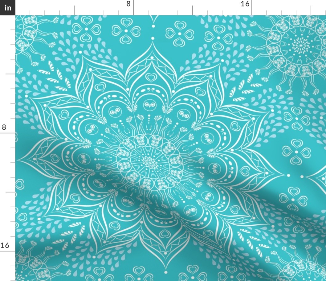 Teal blue and white mandala