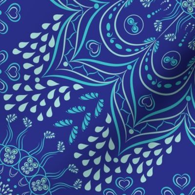 Teal mandala on dark blue background 