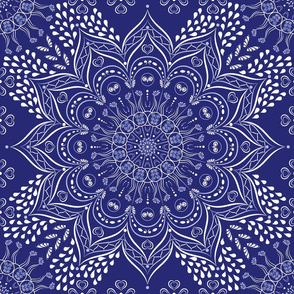 Navy blue and white mandala pattern