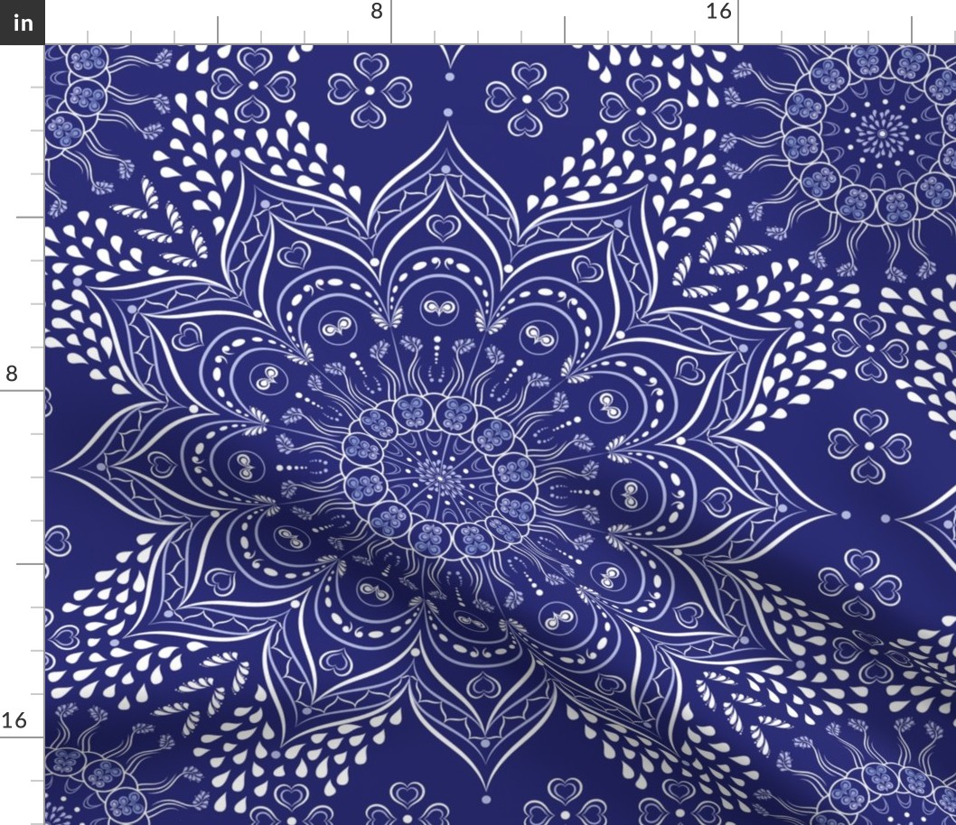 Navy blue and white mandala pattern