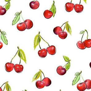 Sweet cherries - summer watercolor fruit