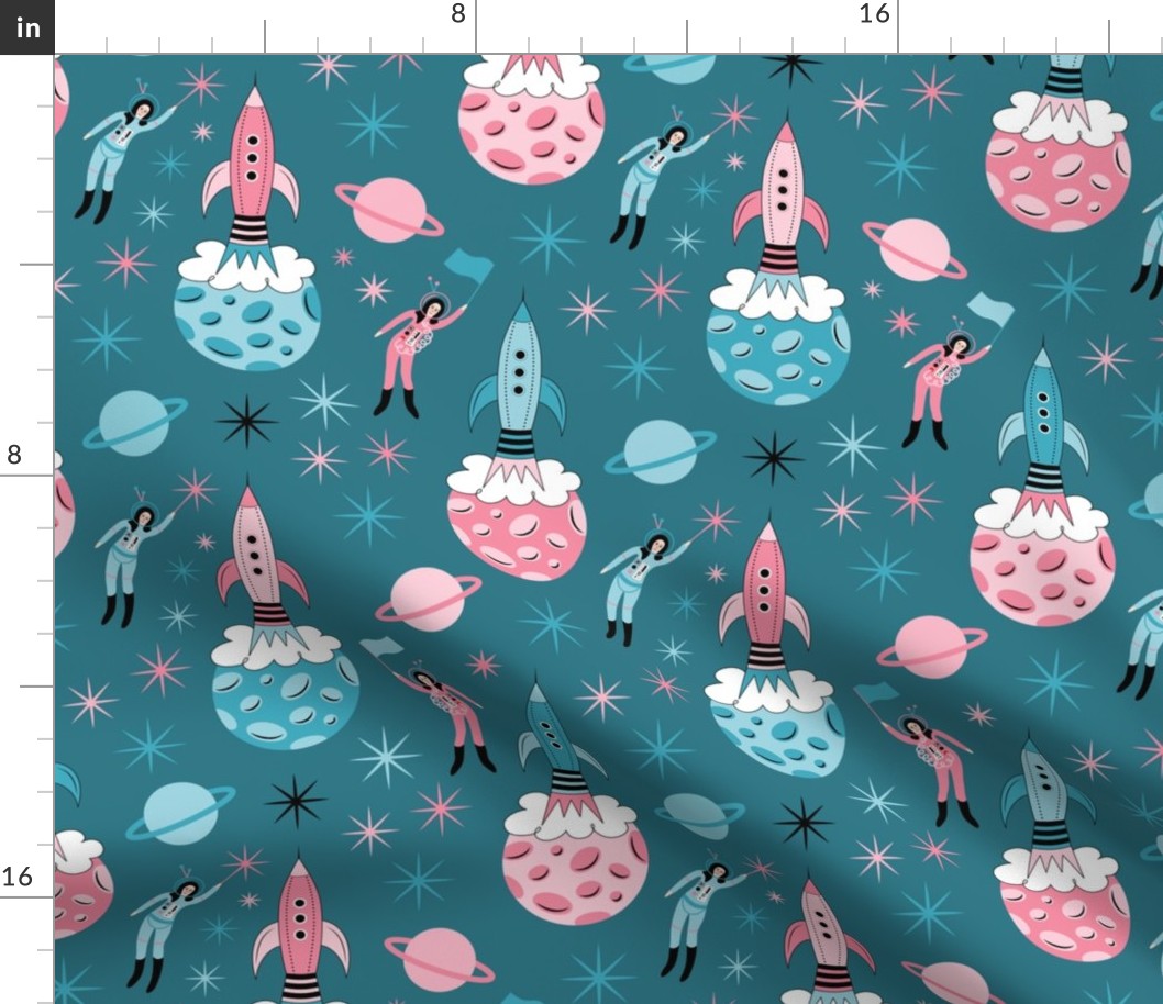 Space Girls on Teal Small