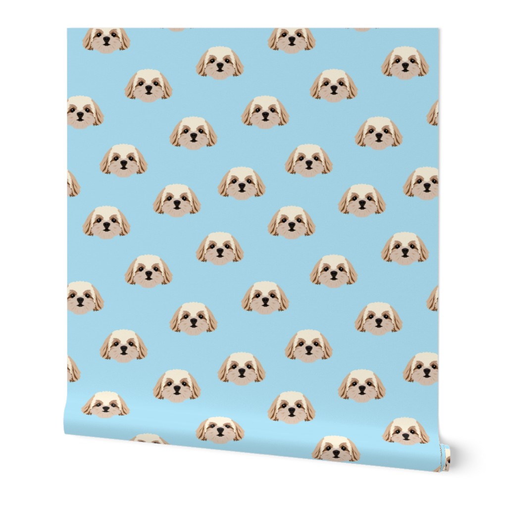 Small Shih Tzu Dog Pattern - Blue Background