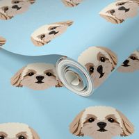 Small Shih Tzu Dog Pattern - Blue Background