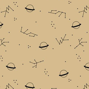 Magic universe cool galaxy zodiac planet print with moon and stars space monochrome yellow beige