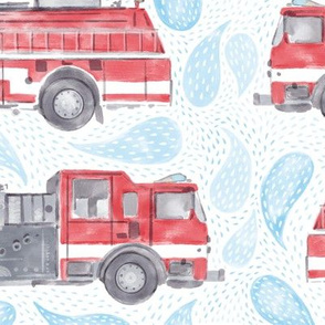 Large Scale Watercolor Fire Trucks