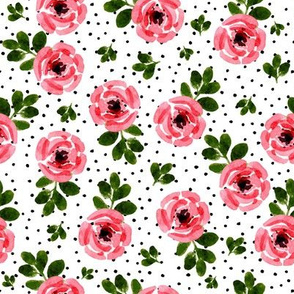 8" Red Roses Mix and Match - Black Polka Dots