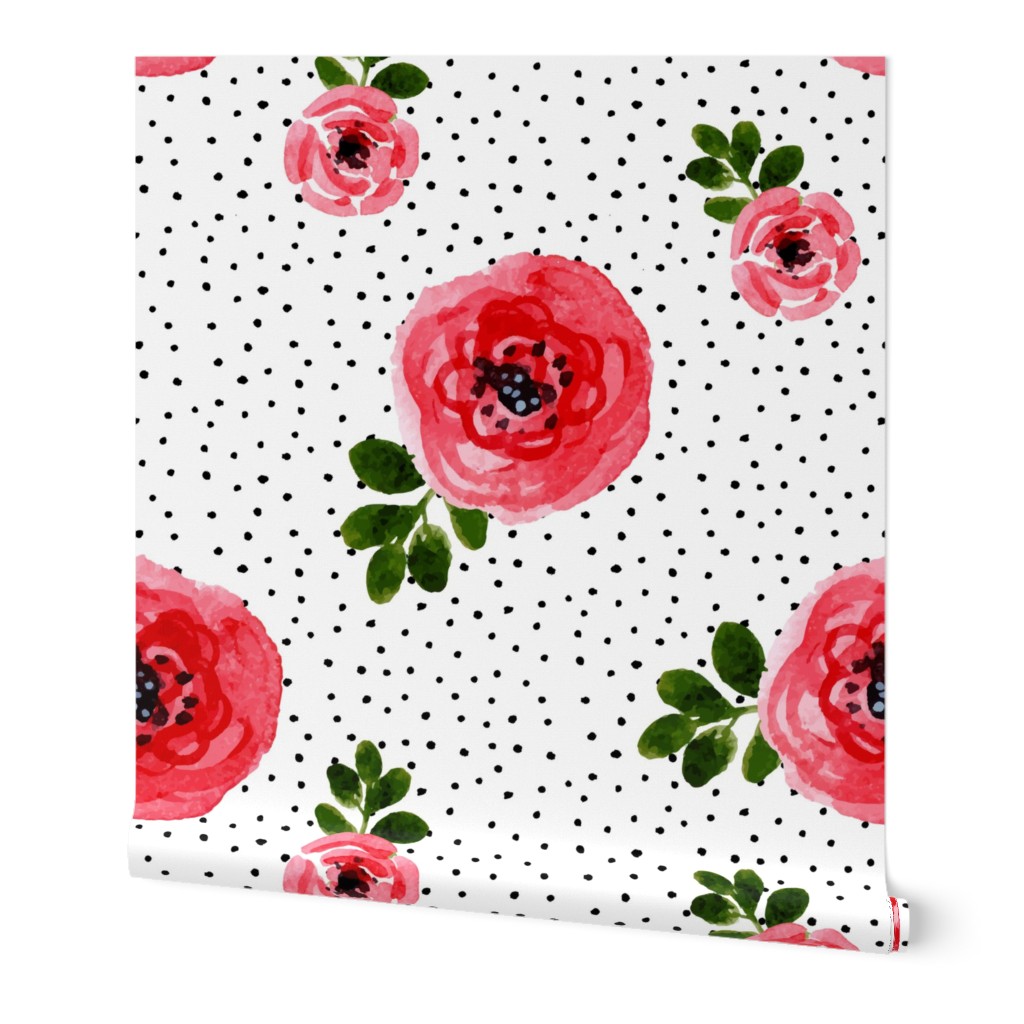 8" Red Roses Version 2 - Black Polka Dots