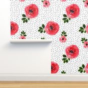 8" Red Roses Version 2 - Black Polka Dots