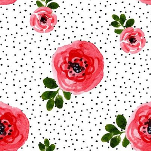 8" Red Roses Version 2 - Black Polka Dots