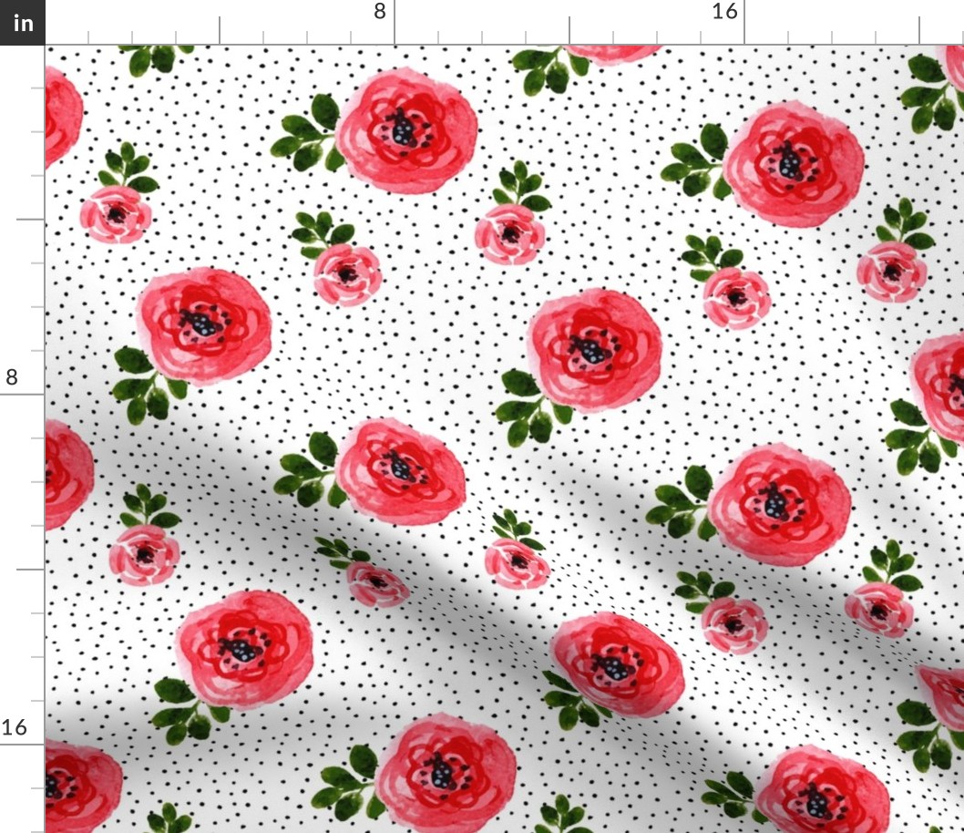 8" Red Roses Version 2 - Black Polka Dots