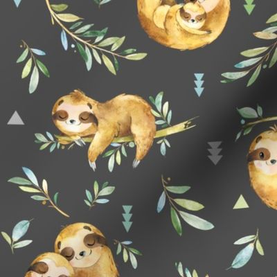 Sloths Hangin On, dark (smokey gray) Children's Bedding Baby Boy Nursery, LARGE Scale