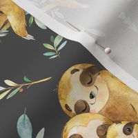 Sloths Hangin On, dark (smokey gray) Children's Bedding Baby Boy Nursery, LARGE Scale