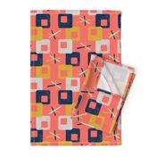 Midcentury Square Geometric ~ Coral Blue Yellow Grey