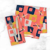 Midcentury Square Geometric ~ Coral Blue Yellow Grey