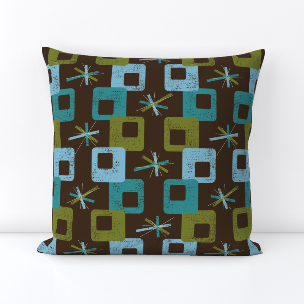 Midcentury Square Geometric ~ Teal Brown Green