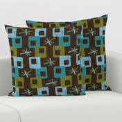 Midcentury Square Geometric ~ Teal Brown Green