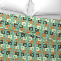 Midcentury Square Geometric ~ Orange Blue Brown Cream