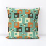 Midcentury Square Geometric ~ Orange Blue Brown Cream