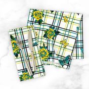 Traditional Tattoo Roses Plaid ~ Yellow Teal