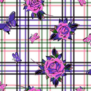 Traditional Tattoo Roses Plaid ~ Pink Purple