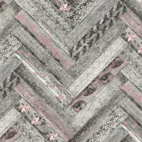 Vintage Wood Chevron Tiles Herringbone Pink Grey