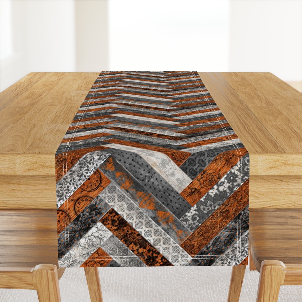 Vintage Wood Chevron Tiles Herringbone  Burnt Orange Grey 