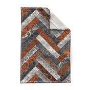 Vintage Wood Chevron Tiles Herringbone  Burnt Orange Grey 