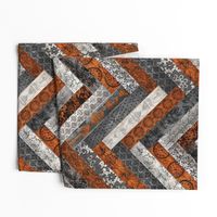 Vintage Wood Chevron Tiles Herringbone  Burnt Orange Grey 