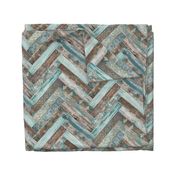 Vintage Wood Chevron Tiles Herringbone Teal Blue Coffee Brown