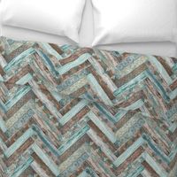 Vintage Wood Chevron Tiles Herringbone Teal Blue Coffee Brown