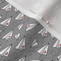 Paper Plane Love Hearts Valentine on Dark Grey Tiny Small 1 inch