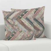 Vintage Wood Chevron Tiles Herringbone Pink Green horizontal