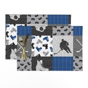 Ice Hockey Patchwork - Hockey Nursery - Wholecloth blue and grey - LAD19