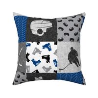 Ice Hockey Patchwork - Hockey Nursery - Wholecloth blue and grey - LAD19