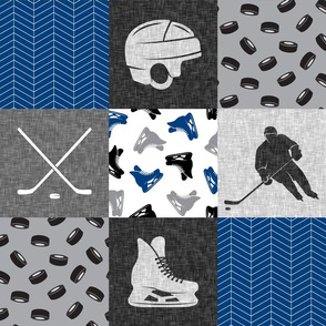 Ice Hockey Patchwork - Hockey Nursery - Wholecloth blue and grey - LAD19