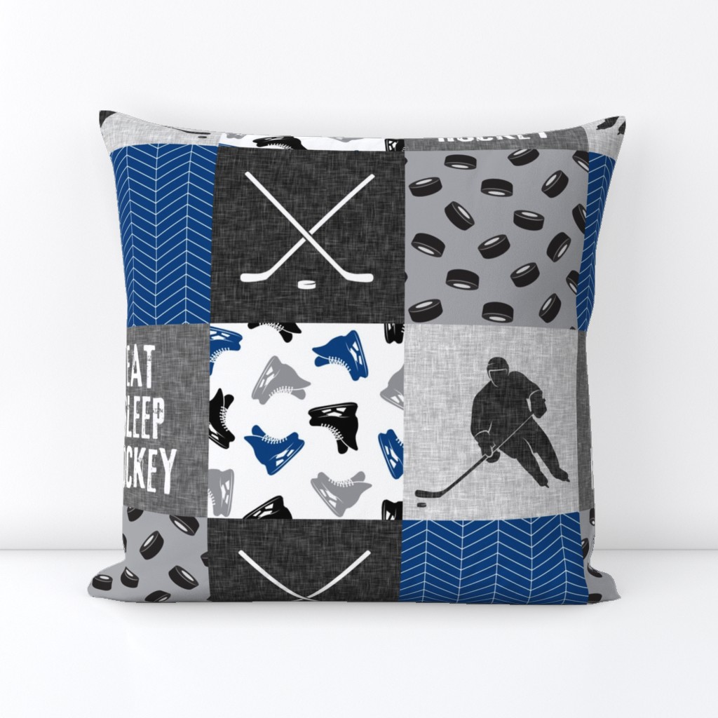 Eat Sleep Hockey - Ice Hockey Patchwork - Hockey Nursery - Wholecloth blue and grey - LAD19