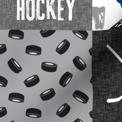 Eat Sleep Hockey - Ice Hockey Patchwork - Hockey Nursery - Wholecloth blue and grey - LAD19