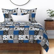 Eat Sleep Hockey - Ice Hockey Patchwork - Hockey Nursery - Wholecloth blue and grey - LAD19