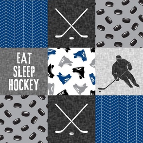Cotton Fabric - Sports Fabric - Hockey Gear Ice Hockey Sticks Pucks Skates  Helmets Grey - 4my3boyz Fabric