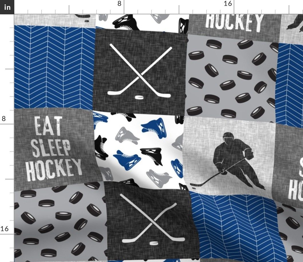 Eat Sleep Hockey - Ice Hockey Patchwork - Hockey Nursery - Wholecloth blue and grey - LAD19