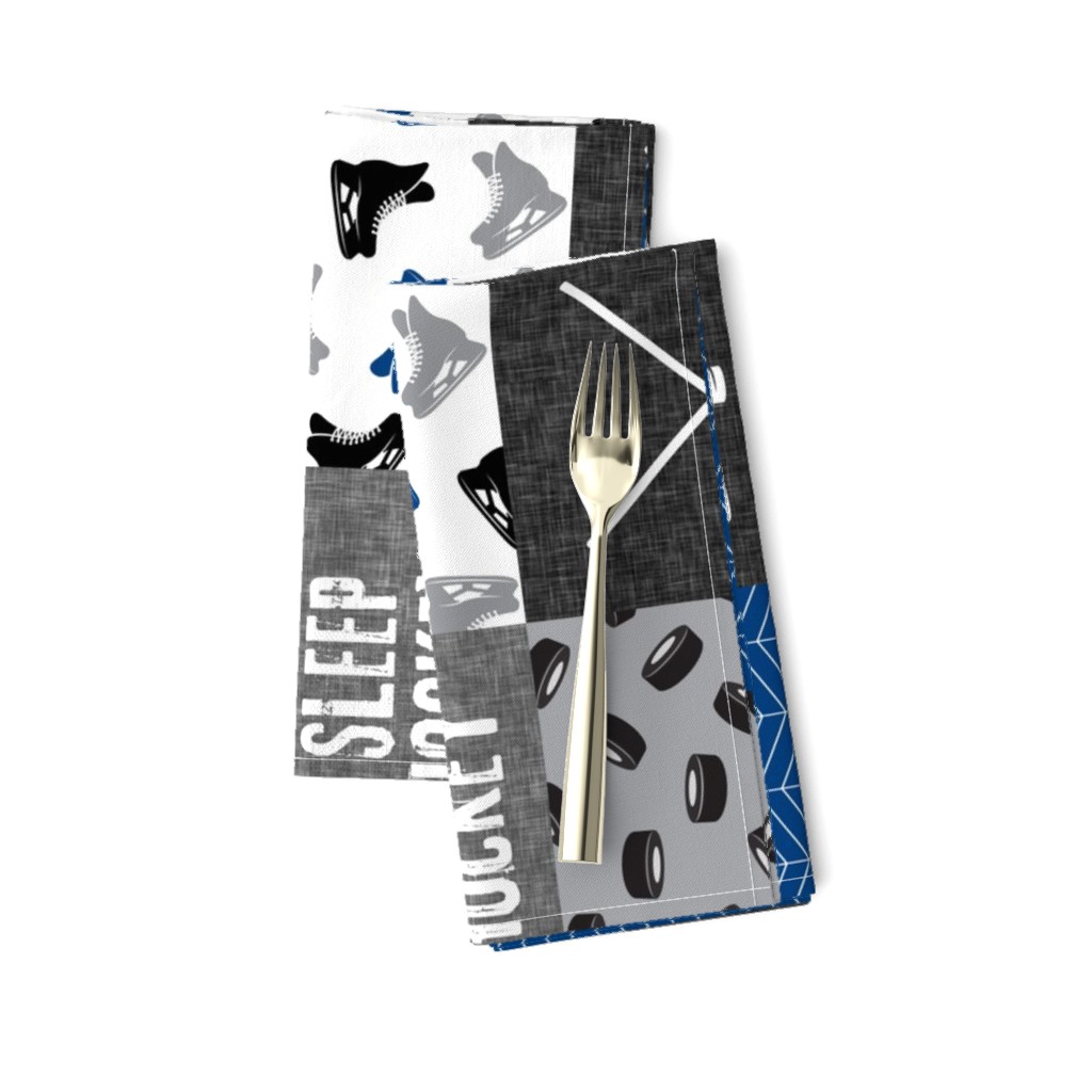 Eat Sleep Hockey - Ice Hockey Patchwork - Hockey Nursery - Wholecloth blue and grey - LAD19 (90)