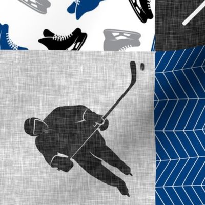 Eat Sleep Hockey - Ice Hockey Patchwork - Hockey Nursery - Wholecloth blue and grey - LAD19 (90)