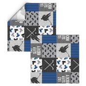 Eat Sleep Hockey - Ice Hockey Patchwork - Hockey Nursery - Wholecloth blue and grey - LAD19 (90)