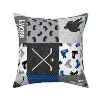 Eat Sleep Hockey - Ice Hockey Patchwork - Hockey Nursery - Wholecloth blue and grey - LAD19 (90)