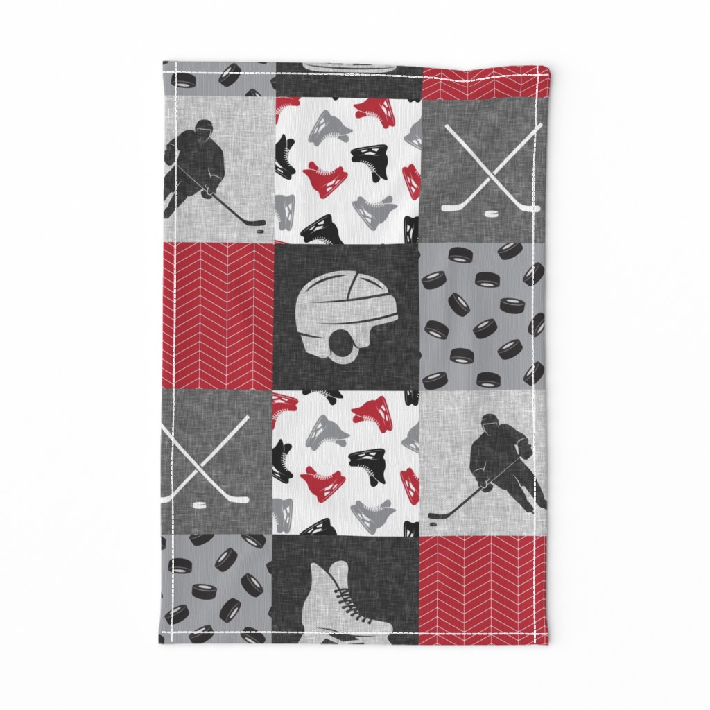 Ice Hockey Patchwork - Hockey Nursery - Wholecloth red, black, and grey - LAD19