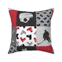 Ice Hockey Patchwork - Hockey Nursery - Wholecloth red, black, and grey - LAD19