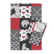 Ice Hockey Patchwork - Hockey Nursery - Wholecloth red, black, and grey - LAD19